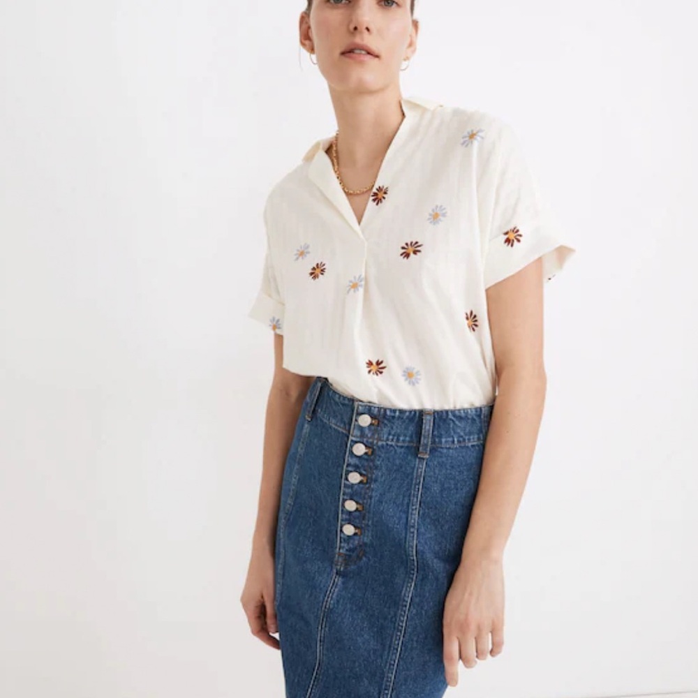 Madewell Daisy Printed Courier Button-Back Shirt in Stripe size medium